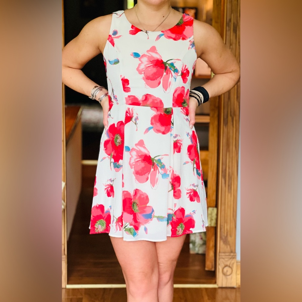 Pink Owl Floral Print Mini Dress- Size S